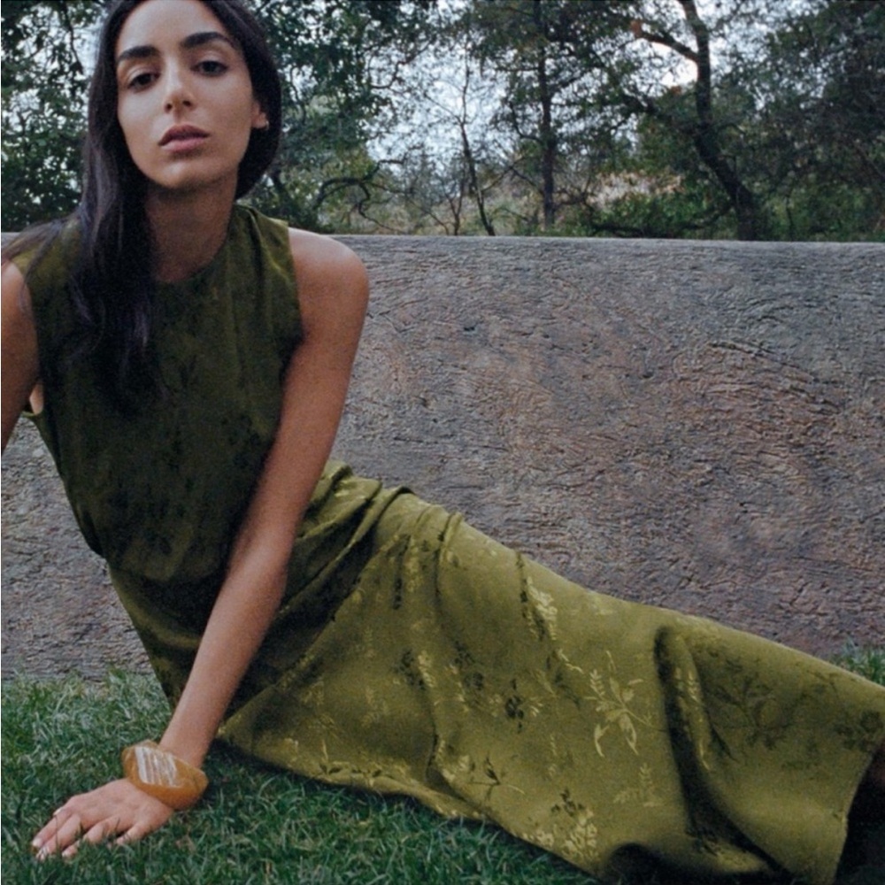 ZARA RUCHED JACQUARD MIDI DRESS